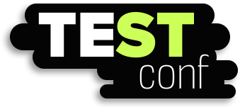 Das kleine Tech Stream Conference Logo. Es zeigt den Schriftzug auf schwarzen Wolken. Test ist in Großbuchstaben und weiß / grün. conf in Kleinbuchstaben darunter und weiß.